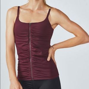 Fabletics Mia Spotify Purple Ruched Zip Front Athletic Tank Top sz M
